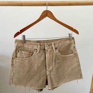 NWT Levi’s 501 Denim High Waisted Cut Off Shorts in Khaki Tan - 30